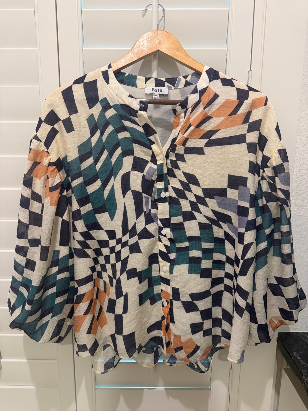 Fate Multicolor Geometric Button-Down Blouse